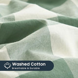 Wake In Cloud - Gingham Cotton Duvet Cover Set, Plaid Buffalo Check Checkered Farmhouse, 100% Washed Cotton Textured Percale Bedding Set, 3 Pieces, Green White, Twin/Twin XL Size Wake In Cloud