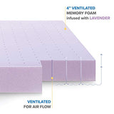 Mellow 4 Inch Ventilated Memory Foam Mattress Topper, Soothing Lavender Infusion, CertiPUR-US Certified, Queen Mellow