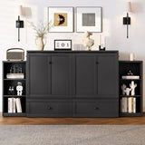 DNChuan Full Size Murphy Cabinet Bed with Spacious Storage Drawer, Foldable Murphy Cabinet Bed Frame with Storage Shelves, Space Saving, No Noise, Kids, Boys, Adults, Dark Gray DNChuan