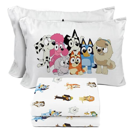 Sunny Side Up Bluey & Friends Full Sheet Set - 4 Piece Kids Bedding Set Includes Pillow Cover - Super Soft Microfiber Sheets Sunny Side Up