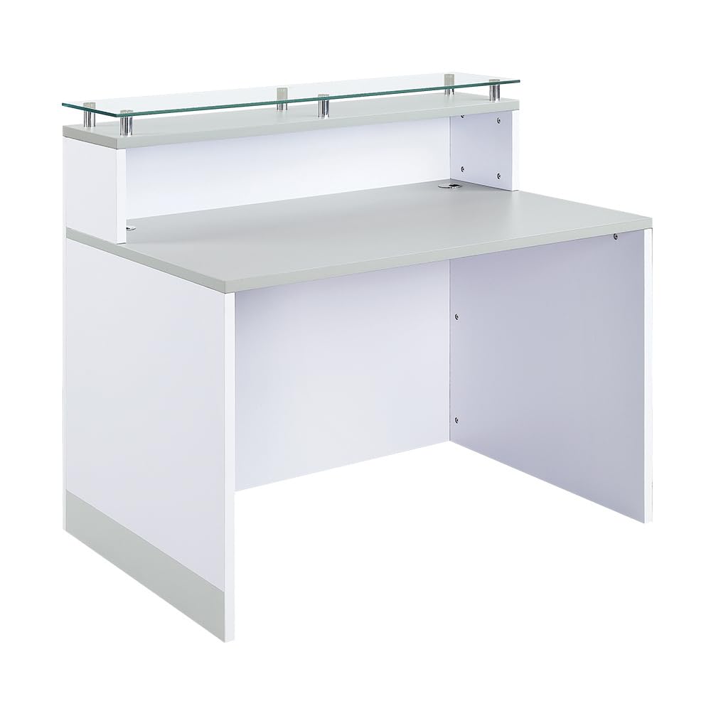 NBF Esquire Modern Reception Desk with Counter - 48" W x 32" D Retail Checkout Counter - Front Desk Reception Counter with 2 Grommet Holes - Countertop Lobby Desk for Office Salon Store (White) nbf signature series