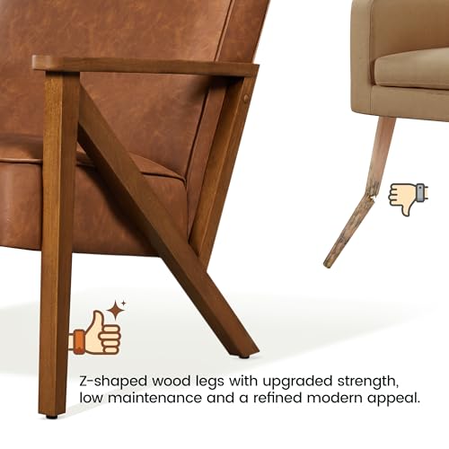 Yaheetech Accent Chair, Armchair with Strong Wood Frame, PU Leather Modern Retro Lounge Chair for Living Room/Lounge/Office/Reception Area, 2 Pieces, Light Brown Yaheetech
