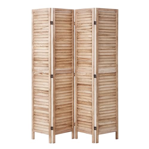 VEVOR Wood Room Divider, 4 Panel Wood Folding Privacy Screen, 66.9 Inches Tall Indoor Louvered Wooden Partition, Portable Decoration Screen, for Room Separation, Home, Office, Restaurant & Bedroom VEVOR