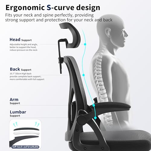 Nexthro Office Chair,Ergonomic Desk Chair with Adjustable Lumbar Support,400 Lbs Mesh Computer Chair High Back with Headrest for Home Office (Black) Nexthro