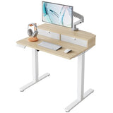 HUANUO 32 x 21 inch Small Electric Standing Desk with 2 Drawers, C-Clamp Mount Compatible, Height Adjustable Sit Stand Desk, Home Office Stand Up Desk with 4 Memory Height Settings, Light Walnut HUANUO