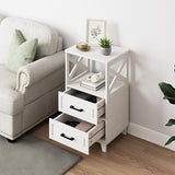 May in Color Set of 2 White Nightstand with 2 Drawers and Open Shelf, Bedside Table with Solid Feet, Modern Night Stand End Table for Bedroom, Living Room, Home Office May in Color