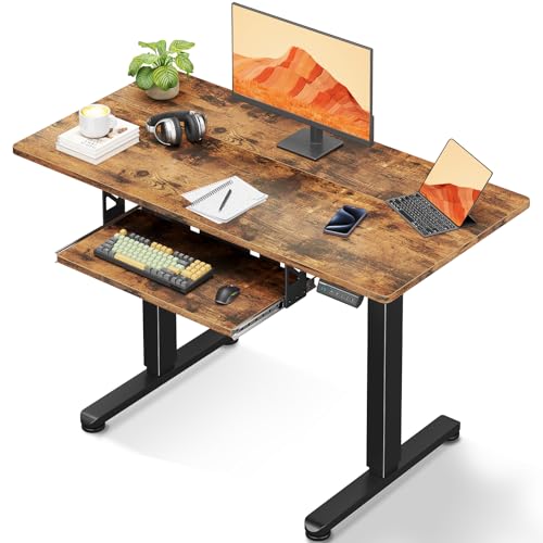 Casaottima Electric Standing Desk with Keyboard Tray, 40 Inch Height Adjustable Small Table, Sit Stand Table, Writing Computer Desk for Home, Office, Workstation, Rustic Brown Casaottima