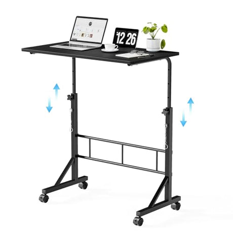 DUMOS 31.5" Adjustable Height Mobile Desk with Locking Wheels & Pin-Lock, Portable Workstation for Walking Pad & Active Home Office, Black DUMOS