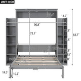 MERITLINE Full Murphy Bed Kit with Storage 8 Shelves and LED Lights, Wood Murphy Bed Cabinet Murphy Bed in a Cabinet Grey Murphy Wall Bed Units Full Size, LP00069 MERITLINE