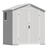 Greesum 6×4FT Plastic Outdoor Storage Shed with Floor, Resin Storaged Sheds with Lockable Double Door, Window & Vents, All-Weather Tool Sheds for Garden, Backyard, Patio, Light Gray Greesum