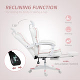 HOMCOM Executive Office Chair, Overstuffed PU Leather Reclining Computer Chair with Foot Rest, Headrest, Swivel Wheels for Home, White HOMCOM