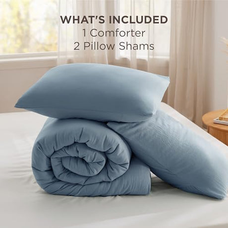Bedsure Queen Comforter Set Mineral Blue, Soft Prewashed Queen Size Bedding, Quilted Comforter with Clover Design, Down Alternative Comforter for All Seasons, 3 Pieces Bed Set with 2 Pillow Shams Bedsure