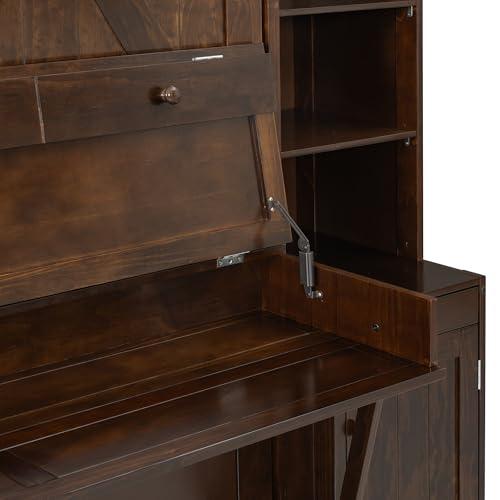 XD Designs Farmhouse Wall Murphy Bed Queen Size with Desk & Drawers, Can be Folded Solid Wood Murphy Cabinet Bedframe with Cabinets & Bookshelf, Space-Saving Design (Espresso-K18) XD Designs