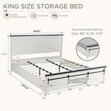 Farmhouse King Size Bed Frame with Sliding Barn Door Storage - JXQTLINGMU Antique White JXQTLINGMU