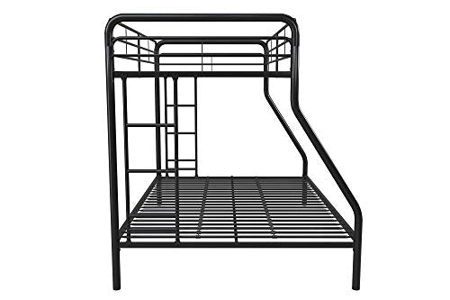 DHP Dusty Metal Bunk Bed Frame for Kids, Teens, and Adults, With Angled Ladder, High Full Length Guardrail, Smooth Rounded Edges, No Boxspring Required, For Small Spaces, Twin-Over-Full, Black DHP