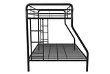 DHP Dusty Metal Bunk Bed Frame for Kids, Teens, and Adults, With Angled Ladder, High Full Length Guardrail, Smooth Rounded Edges, No Boxspring Required, For Small Spaces, Twin-Over-Full, Black DHP