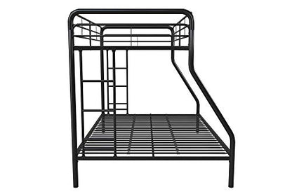 DHP Dusty Metal Bunk Bed Frame for Kids, Teens, and Adults, With Angled Ladder, High Full Length Guardrail, Smooth Rounded Edges, No Boxspring Required, For Small Spaces, Twin-Over-Full, Black