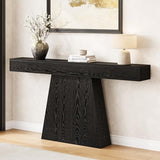 LITTLE TREE 63" Entryway Table, Modern Black Wooden Console Table with Trapezoidal Base for Living Room, Entrance, Hallway, Foyer, Behind the Couch LITTLE TREE
