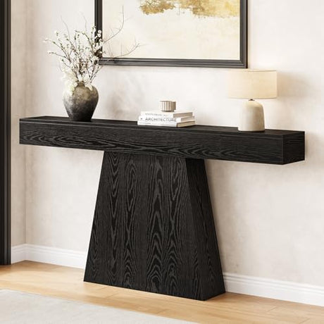 LITTLE TREE 63" Entryway Table, Modern Black Wooden Console Table with Trapezoidal Base for Living Room, Entrance, Hallway, Foyer, Behind the Couch LITTLE TREE