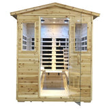 Kanlanth Outdoor Infrared Sauna with Red Light Therapy, 4 Person 2050watt Canadian Hemlock Wood Personal Sauna Room for Indoor Home, with Blue-Tooth, 4 Chromo Therapy Lighting, Control, Cup Holder Kanlanth