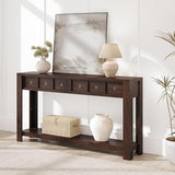 IDEALHOUSE 54inch Rustic Wooden Entryway Table with 2 Drawers & Open Shelf – Farmhouse Console Sofa Table for Hallway, Foyer & Living Room, Brown IDEALHOUSE