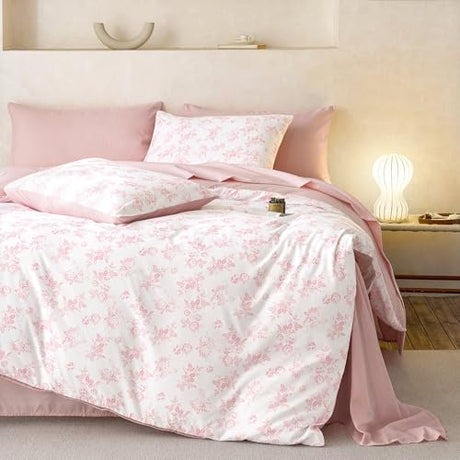 Wake In Cloud - Cottagecore Comforter Set, Floral Vintage Flower Shabby Chic Coquette Aesthetic for Women Teen Girls, Soft Lightweight Dorm Bedding, 3 Pieces, Pink, Full Size Wake In Cloud