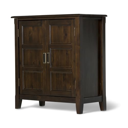 SIMPLIHOME Burlington SOLID WOOD 30 inch Wide Transitional Low Storage Cabinet in Mahogany Brown for the Living Room, Entryway and Family Room