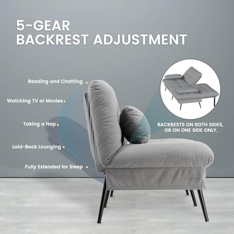 COMHOMA Convertible Futon Sofa Bed, 72″Fabric Futons Couch with Adjustable Backrest, Folding Sleeper Recliner for Living Room Furniture (Grey) COMHOMA