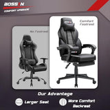 BOSSIN Gaming Chair with Massage, Ergonomic Heavy Duty Design with Footrest and Lumbar Support, Large Size Cushion High Back Office Chair, Big and Tall Gaming Computer Chair for Kids BOSSIN