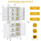 DWVO Metal Storage Cabinet, 71" Kitchen Pantry Cabinet with 4 Door & 4 Adjustable Shelves & Drawer & Door Rack, 6-Tier Tall White Steel Cabinets for Kitchen, Living Room, Dining Room DWVO