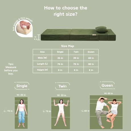 HILERO Folding Sofa Bed, 4 in 1 Convertible Sleeper Chair with Pillow, Single Memory Foam Fold Out Chair Bed, Modern Floor Futon Sofa Couch Mattress for Living Room/Guest/Apartment, Green HILERO