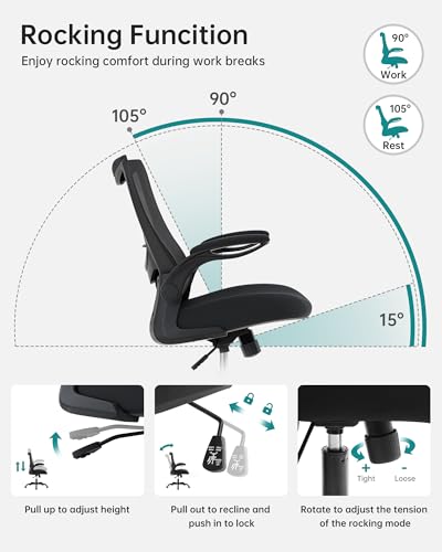 MUXX.STIL Office Chair, Ergonomic Desk Chair with Adjustable Lumbar Support and Flip up Armrest, Breathable Mesh Computer Chair for Home Office, Black MUXX.STIL