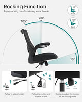 MUXX.STIL Office Chair, Ergonomic Desk Chair with Adjustable Lumbar Support and Flip up Armrest, Breathable Mesh Computer Chair for Home Office, Black MUXX.STIL