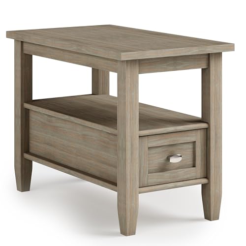 SIMPLIHOME Warm Shaker SOLID WOOD 14 Inch Wide Rectangle Rustic Narrow Side Table in Distressed Grey with Storage, 1 Drawer, 1 Shelf, For the Living Room and Bedroom SIMPLIHOME