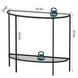SAYGOER Glass Half Moon Console Table 2 Tier Narrow Entryway Table with Black Metal Frames, Modern Couch Table Small Entry Way Tables, Easy Assembly, Clear Glass SAYGOER