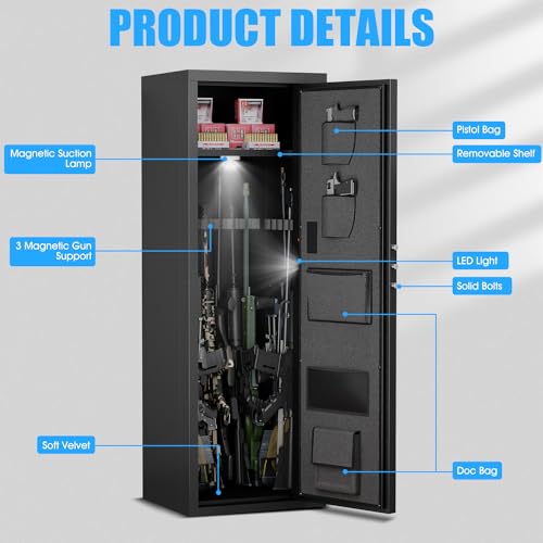 Riflevault 6-8 Rifle Gun Safe for Shotguns, Large Unassembled Gun Safe for Home Rifle and Pistols with Dual Alarm and Mute Mode, Long Gun Cabinet for Rifles with Touchscreen Pad, Removable Sh - WoodArtSupply