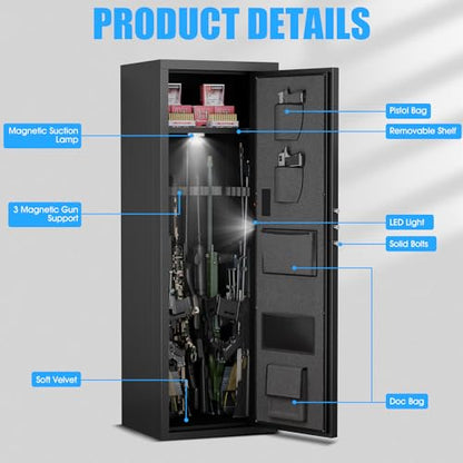 Riflevault 6-8 Rifle Gun Safe for Shotguns, Large Unassembled Gun Safe for Home Rifle and Pistols with Dual Alarm and Mute Mode, Long Gun Cabinet for Rifles with Touchscreen Pad, Removable Sh - WoodArtSupply