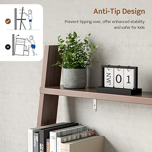 Tangkula Walnut Ladder Desk with 2-Tier Bookshelf and Drawer for Modern Storage Solutions Tangkula