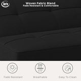 Serta® Rane Futon Sofa Bed 66.1", 3-in-1 Convertible Couch Sleeper for Small Spaces, Tufted Back, Twin Size Guest Bed, Black Woven Fabric Serta