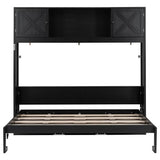 Full Horizontal Murphy Bed with Storage Cabinets,Solid Wood Farmhouse Hideaway Folding Farmhouse Murphy Wall Bed Cabinet with Storage Shelf for Adults MERITLINE