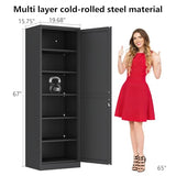 Lusiwry Tall Narrow Slim Metal Storage Cabinet with Lock and 5 Adjustable Shelves,Steel File Cabinets,Kitchen Pantry Cabinet Locker Organizer - 67" Storage Cabinets for Bathroom,Bedroom,Office,Black Lusiwry