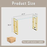 Glass Console Table, Modern 47.2'' Entryway Table, Glass Top with Stainless Steel Base, Metal Hallway Narrow Sofa Table Suitable for Entrance, Living Room（Gold） Sunitar
