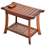 Jekruiet Teak Shower Chair Stool, 24 Inch Shower Bench Seat, Wooden Bathroom Bench with Storage Shelf for Adults, Elderly, Disabled Indoor & Outdoor Use Jekruiet