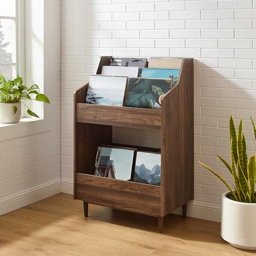 Crosley Furniture Liam Vinyl Record Storage Stand, Tiered Storage Shelves for Records, Walnut Crosley Furniture
