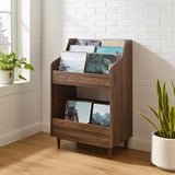 Crosley Furniture Liam Vinyl Record Storage Stand, Tiered Storage Shelves for Records, Walnut Crosley Furniture