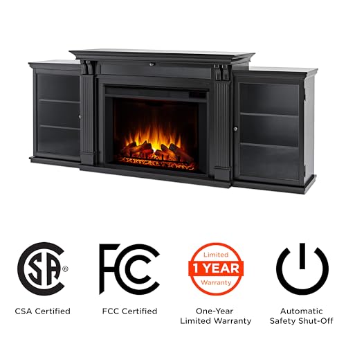 Real Flame Tracey 84" Grand TV Stand with Electric Fireplace in Black, Extra Large Entertainment Center with Electric Fireplace, Living Room TV Stand with Fireplace, fits up to 80" TV