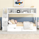 Harper & Bright Designs Twin Over Full Bunk Bed with Storage Shelves, Stairs, Solid Wood Staiway Bunk Bed Frame with 2 Drawers, for Kids Teens Adults (White) Harper & Bright Designs