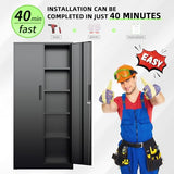 SUNCROWN 72" Metal Storage Cabinet - Heavy-Duty Metal Garage Cabinet with 4 Adjustable Shelves & 2 Doors for Tools, Office, Home, Workshop,Black-Small SUNCROWN