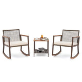 Verano Garden 3 Pieces Rocking Bistro Set, Outdoor Conversation Bistro Chairs and Table Set with Wood Armrest and Soft Cushions, Small Porch Set Balcony Set for Garden, Patio, Yard Verano Garden