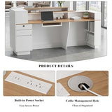 Laxodor 86.6" L-Shaped Reception Desk with Dimmable LED Lights, White Front Desk Counter for Salon, Retail Store & Office